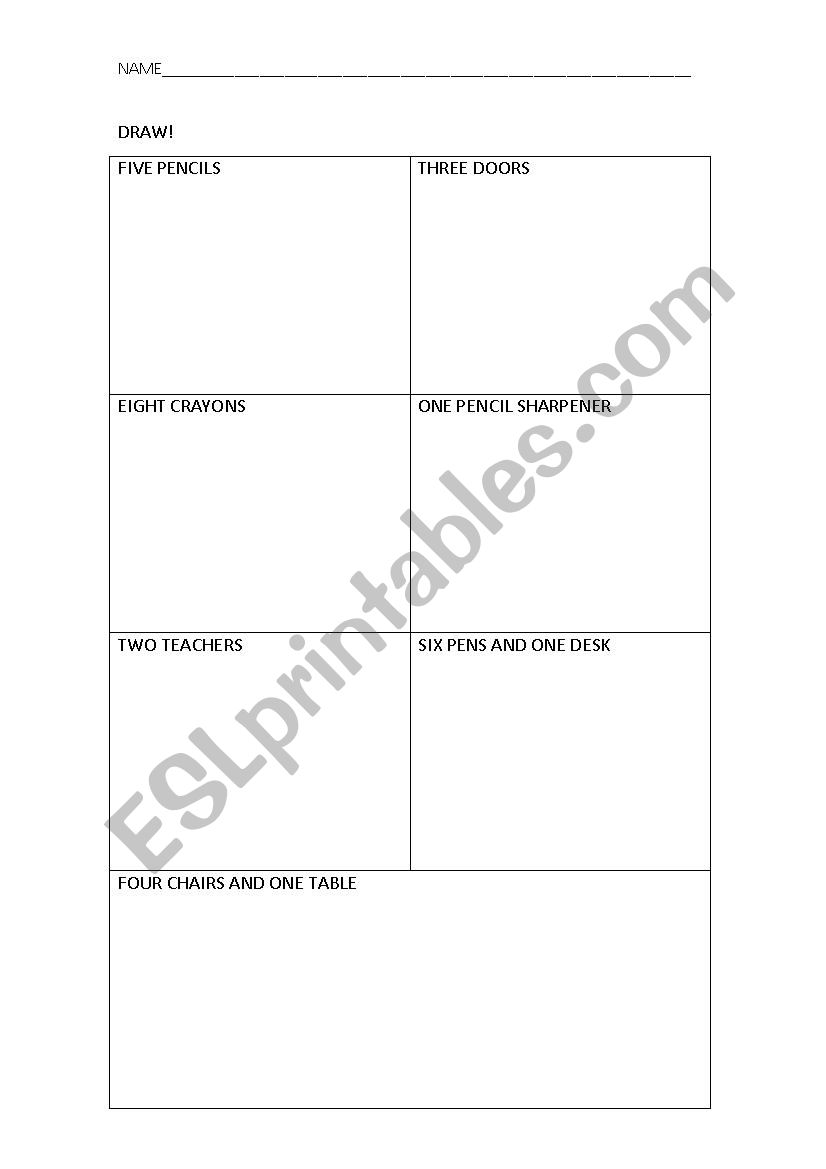 Drawing classroom objects worksheet