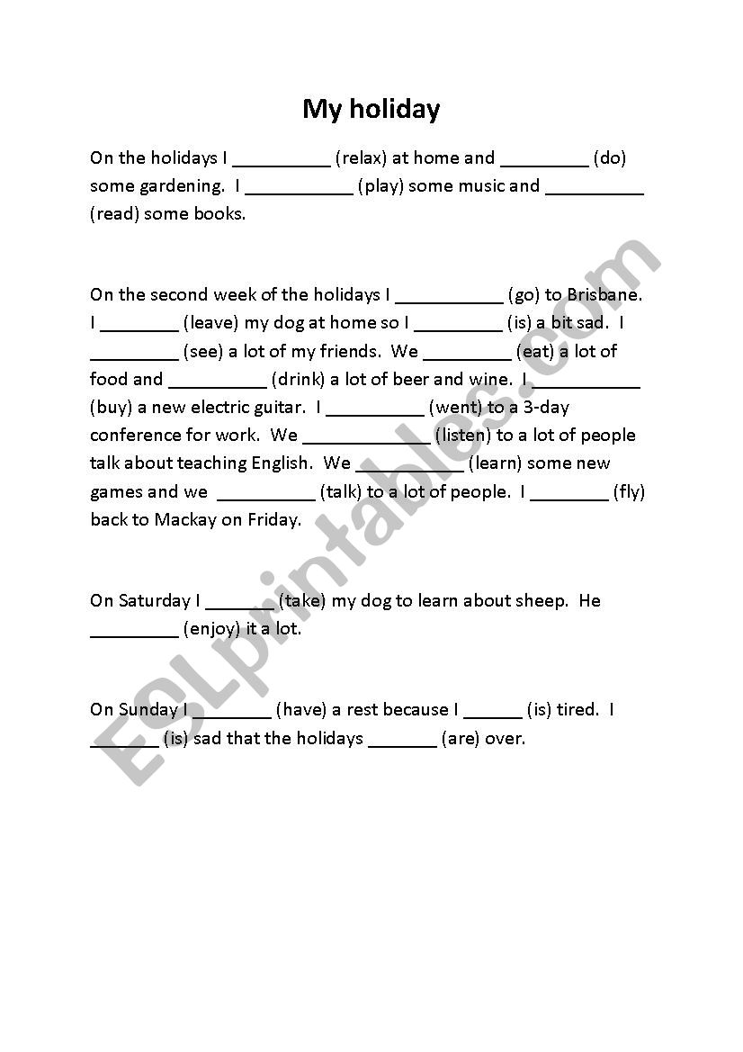 My Holiday worksheet