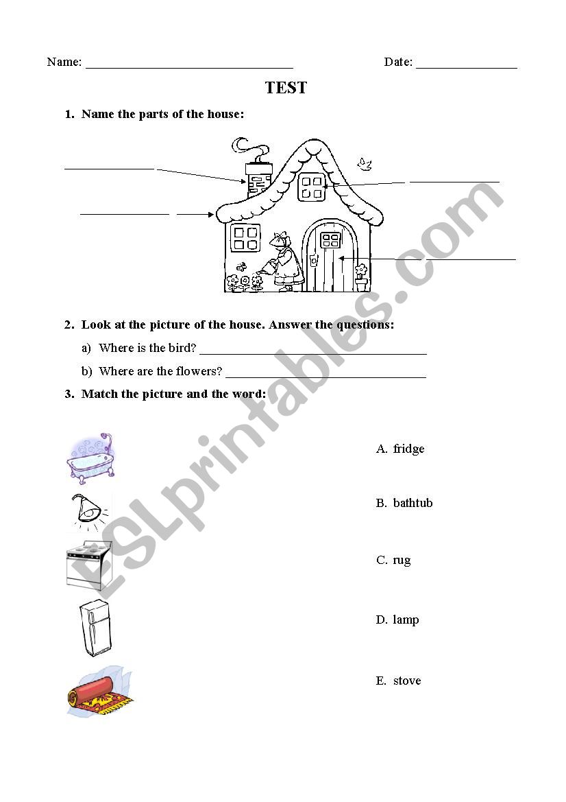 parts of a house worksheet