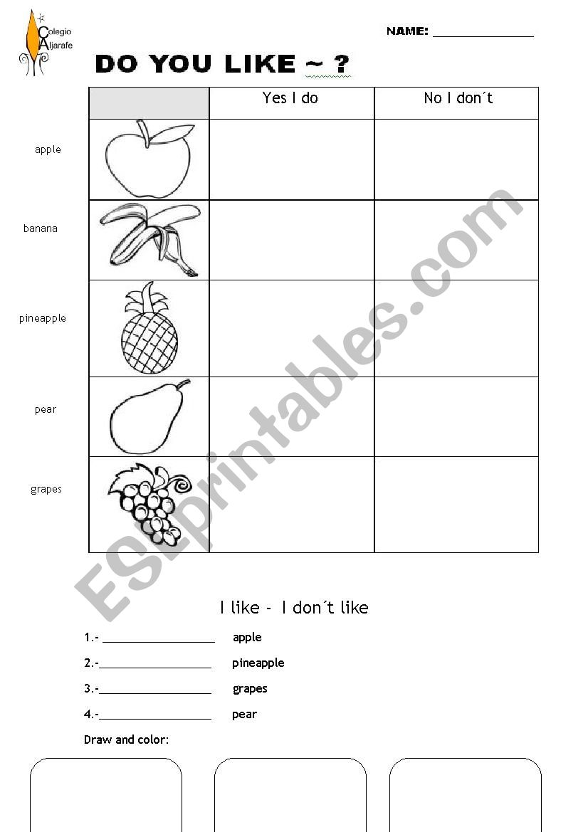 Likes/dislikes worksheet