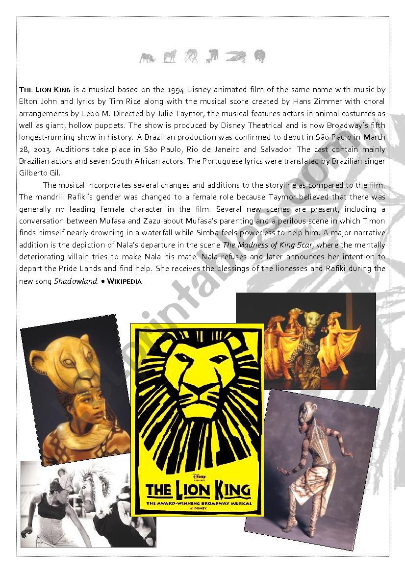 The Lion King Reading Bet - Text + Answer Key (I)