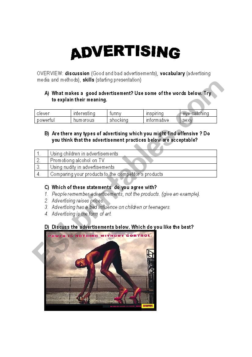 advertising conversation worksheet