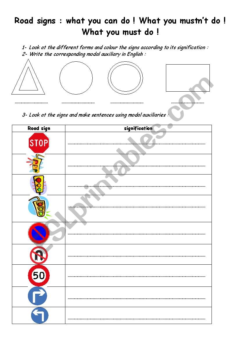 Road signs and modal auxiliairies
