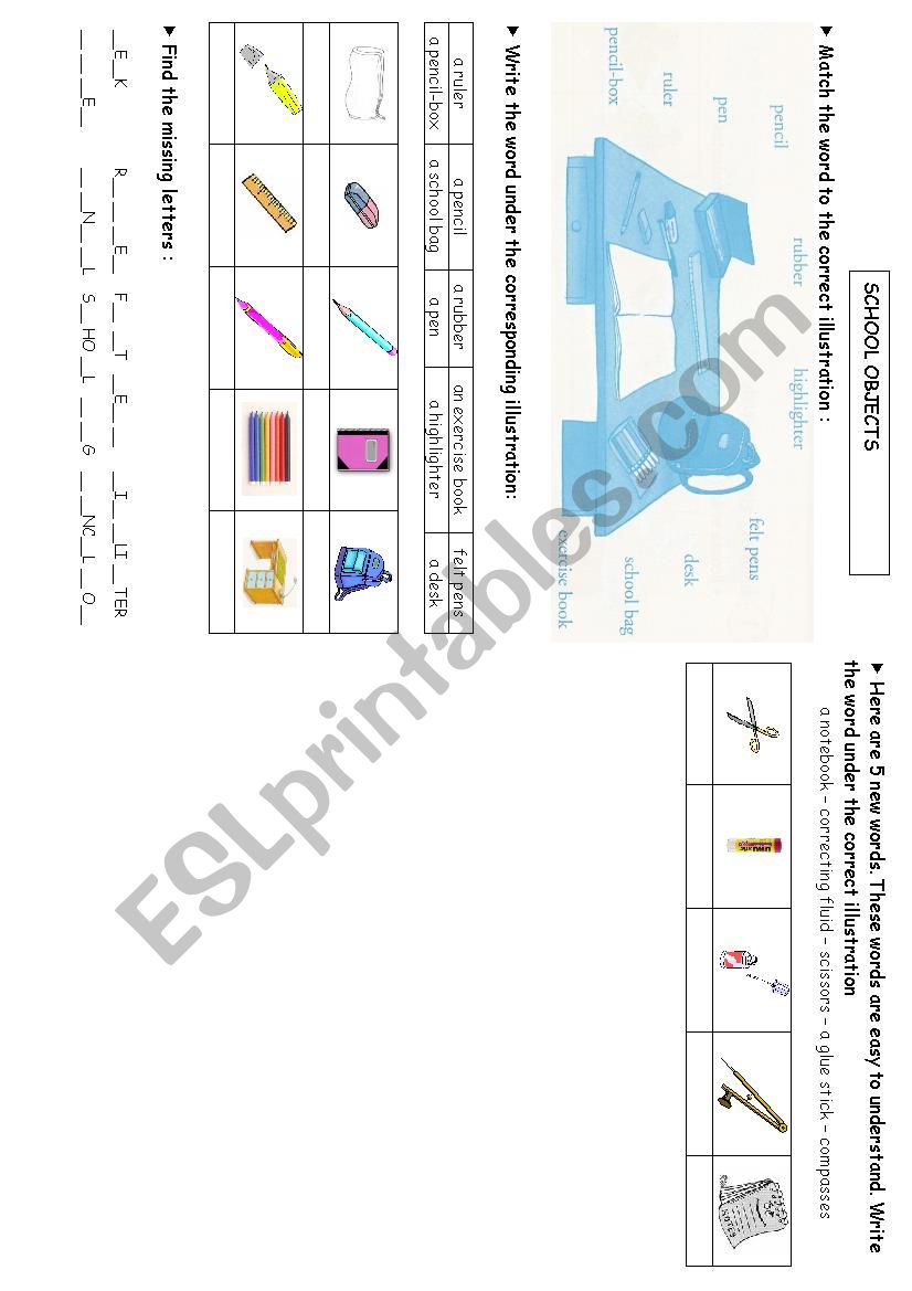 School objects worksheet