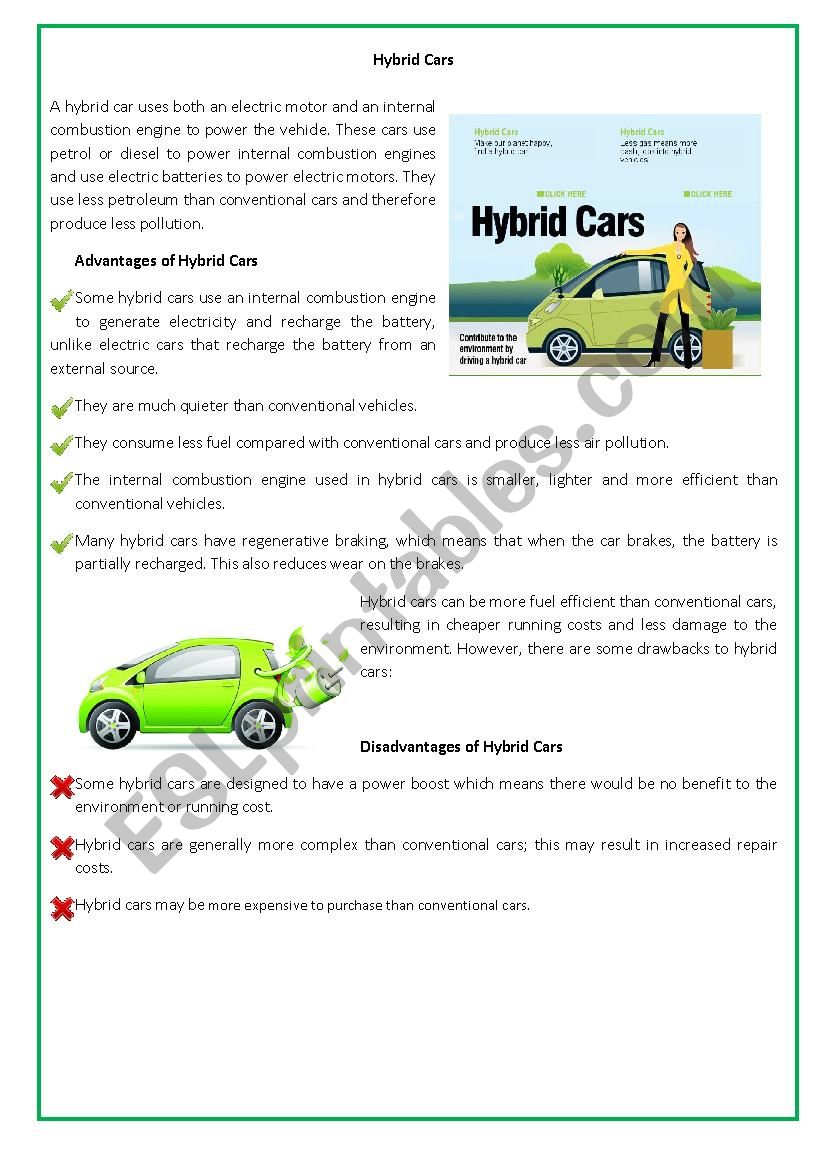 Hybrid cars ( thinking hats and thinking maps)