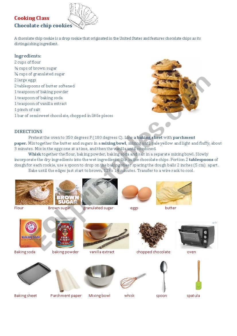 Chocolate chip cookies recipe worksheet