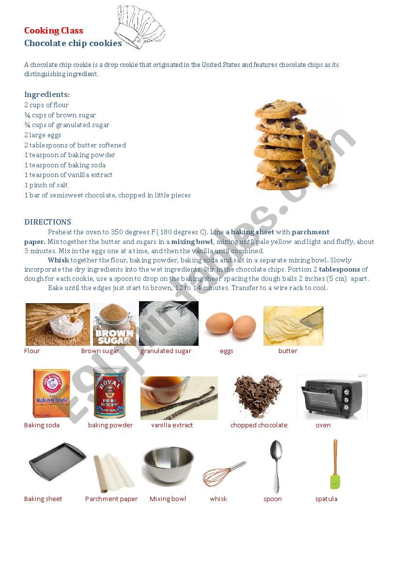 Chocolate chip cookies recipe worksheet