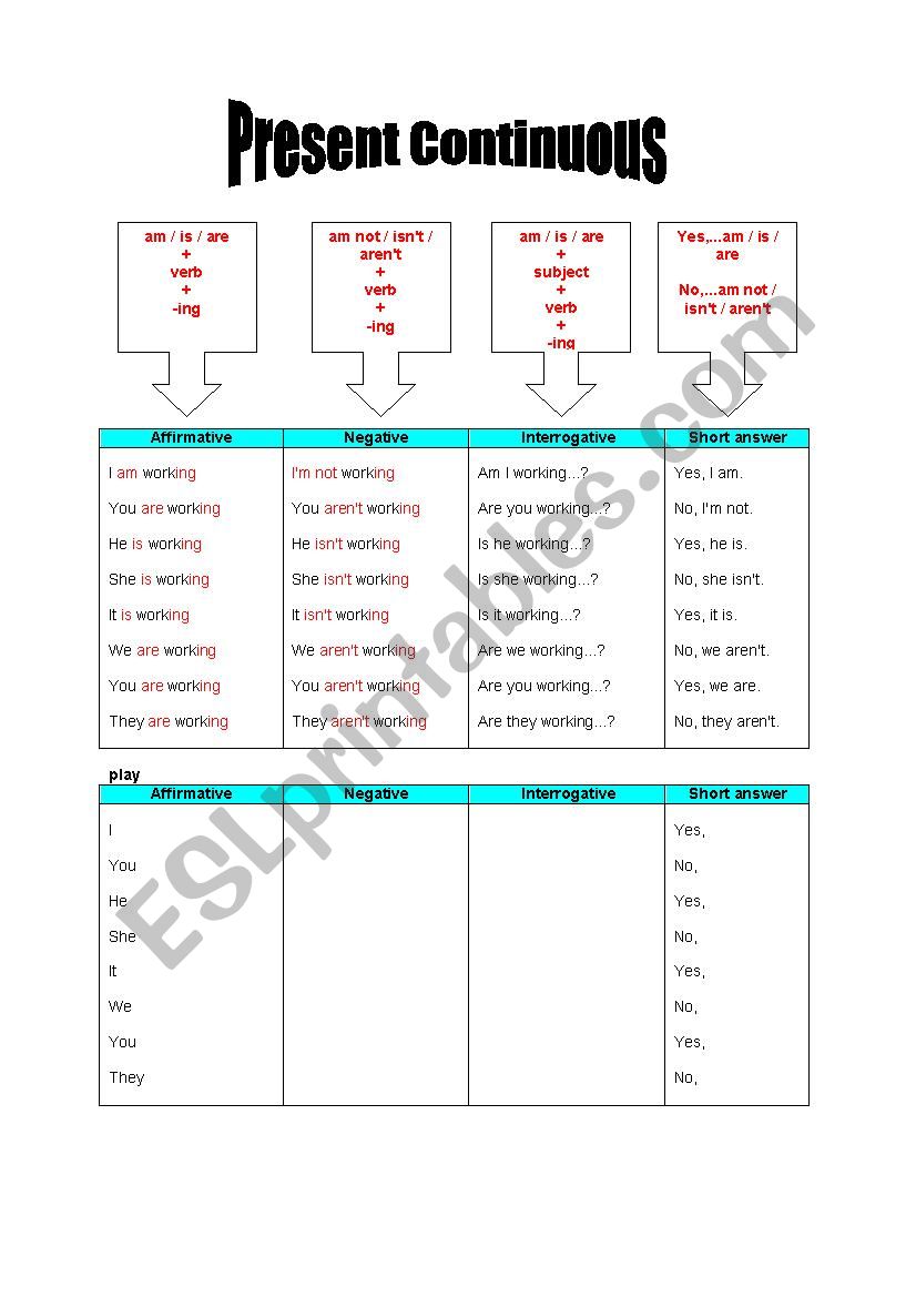 Present Continuous worksheet