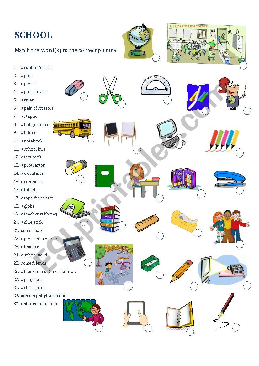 School Objects worksheet