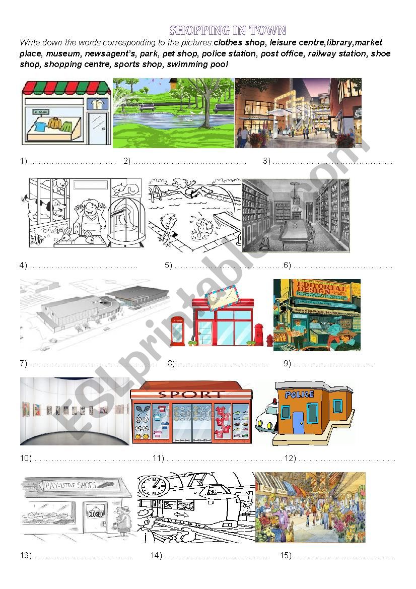 Shopping in town worksheet