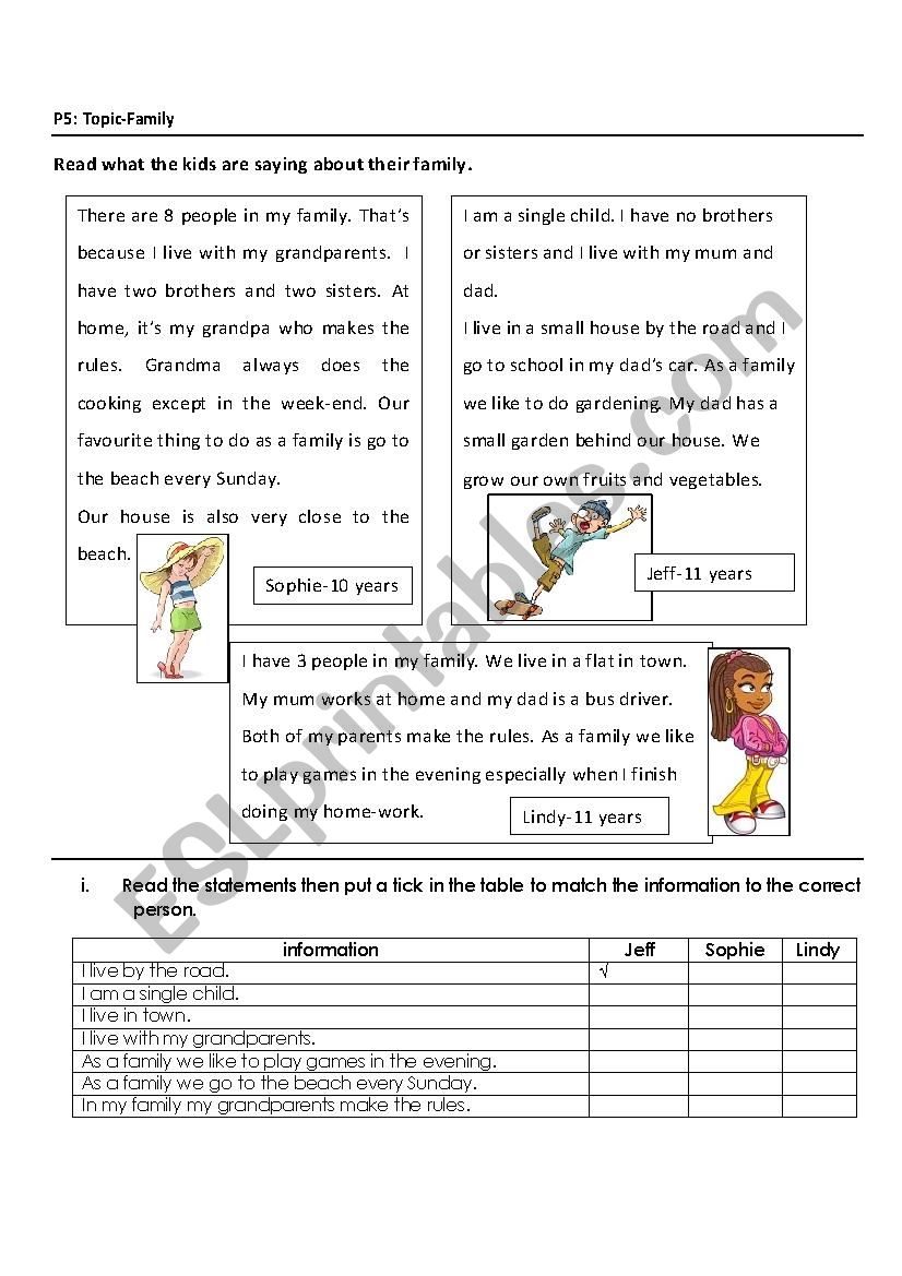 family worksheet