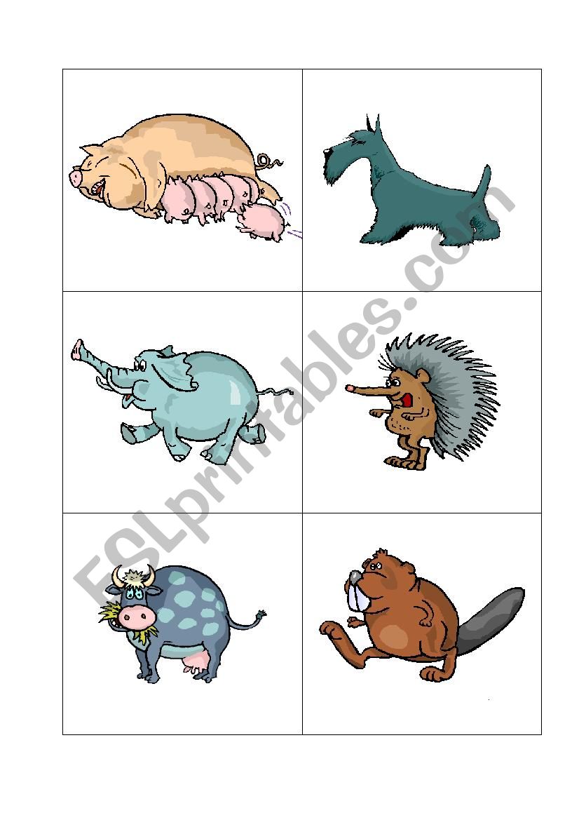 Animals memory worksheet