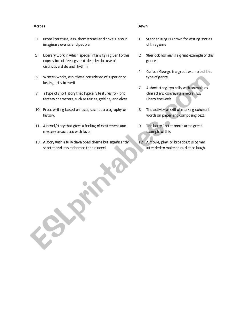Genres of literature crossword