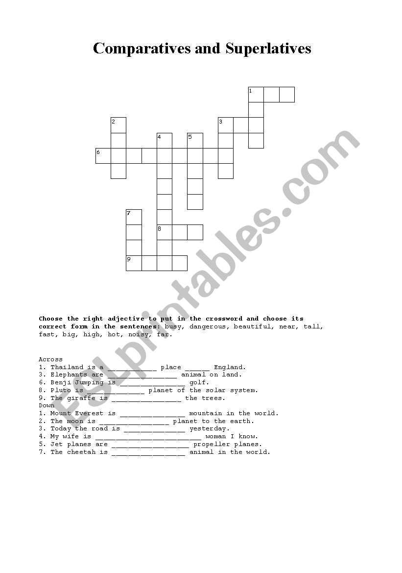 Comparison crossword worksheet