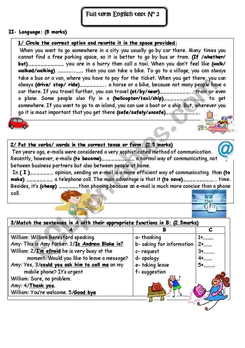 Full term English TEST 2  9TH FORM