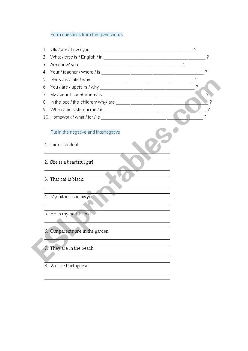 Verb to be worksheet