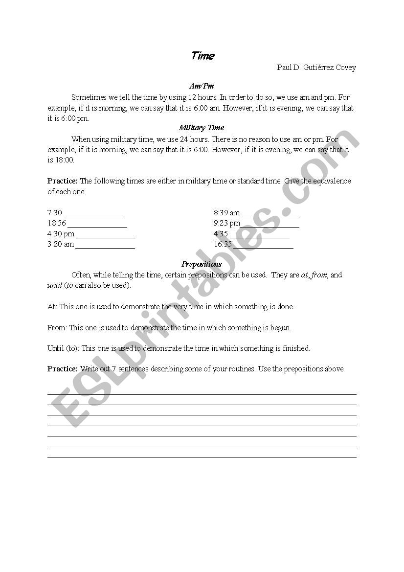 Time worksheet