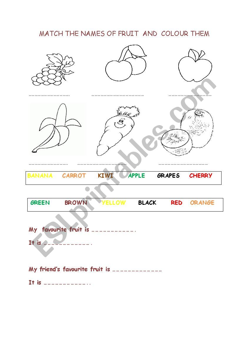 frut and colours worksheet