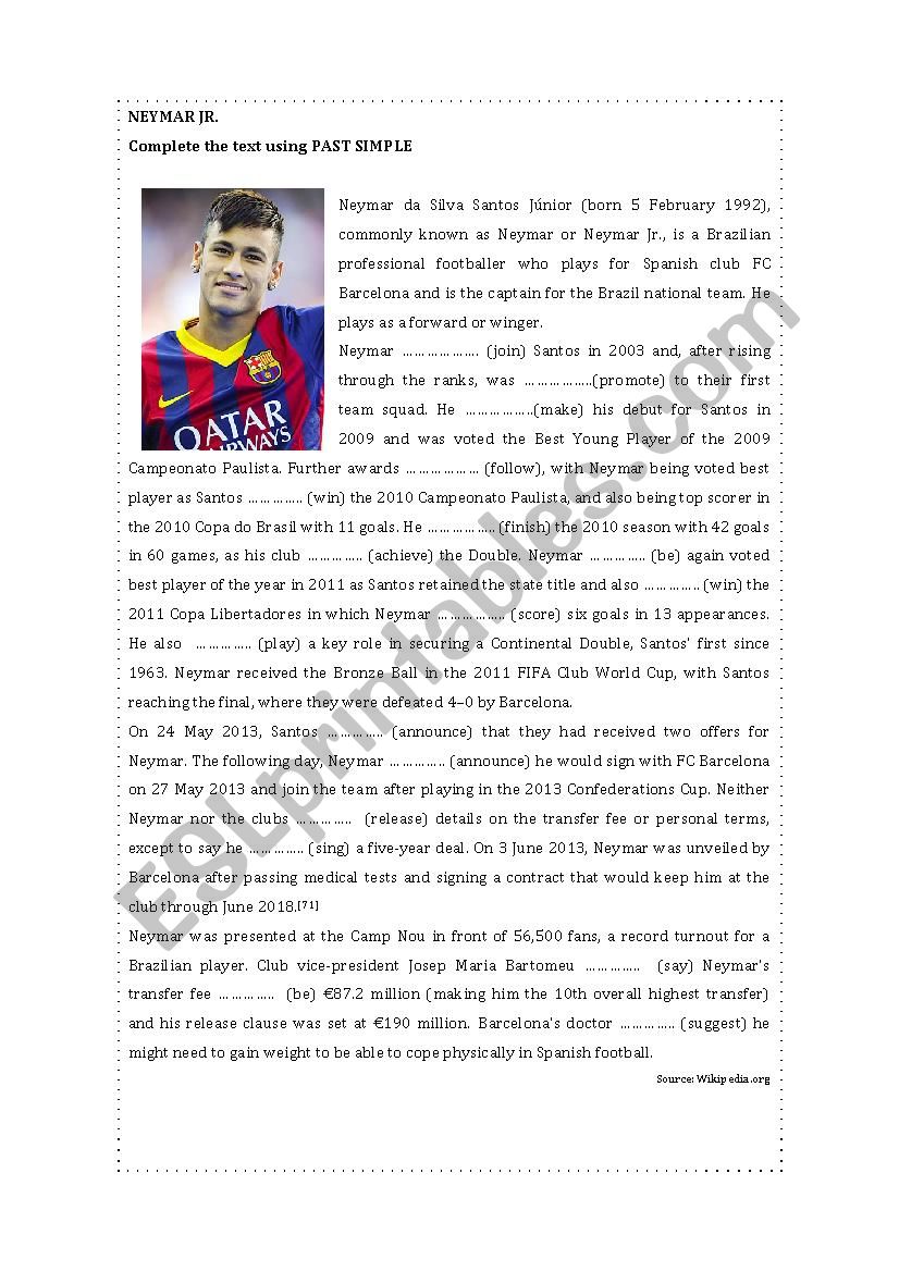 Neymar Jr. (Past Simple) worksheet