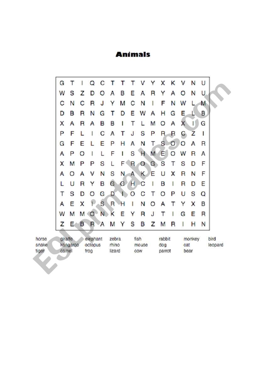 Animals Word Search worksheet