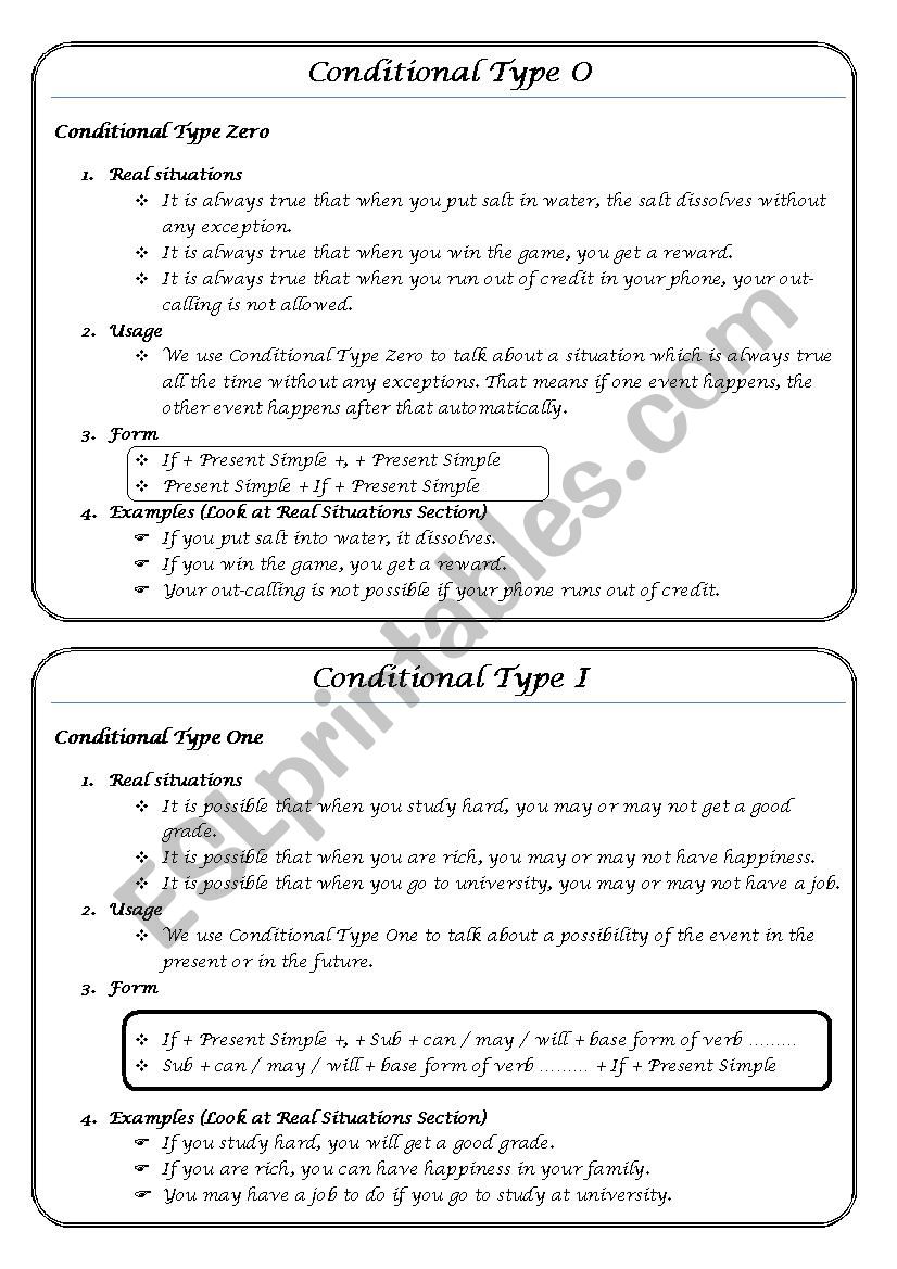 Conditional Types 0 to 3 worksheet