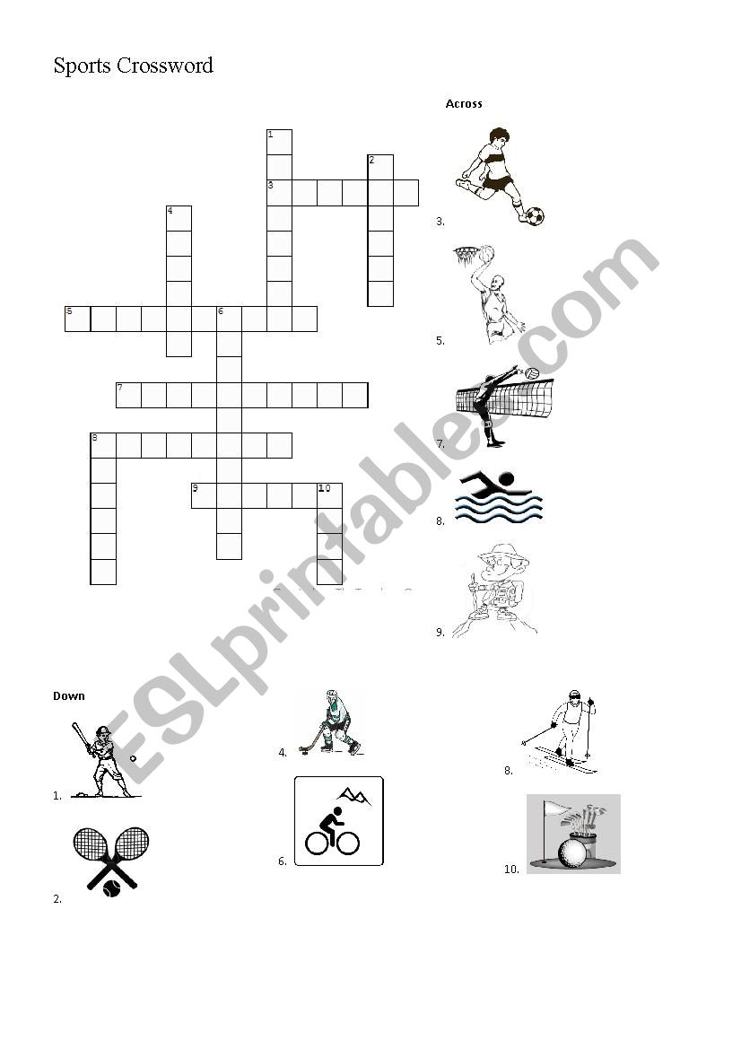 Sports crossword worksheet