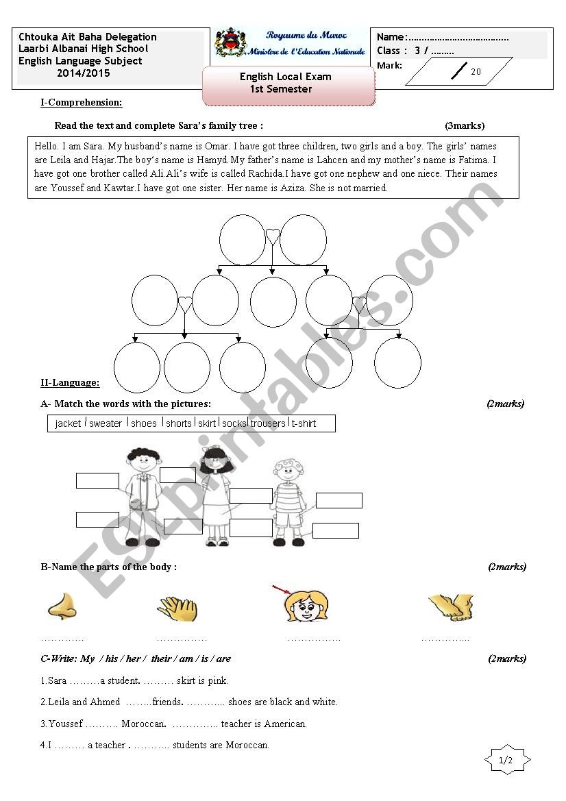 English local exam worksheet