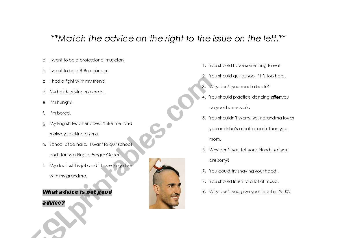 Advice matching worksheet