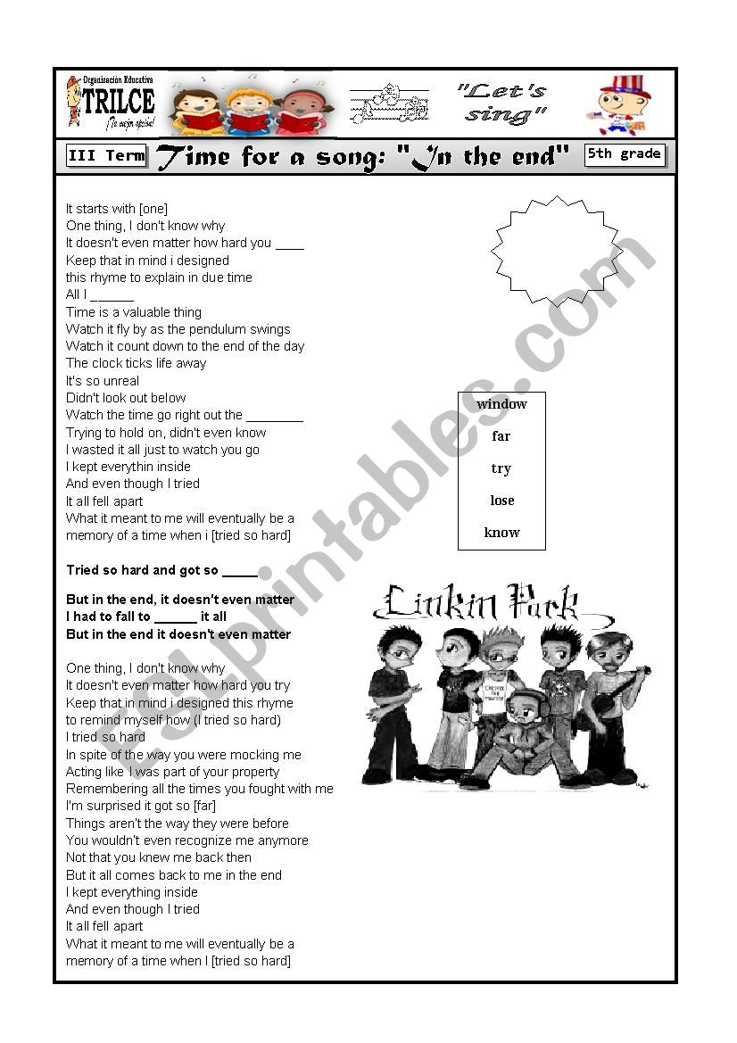 In the end linking park worksheet