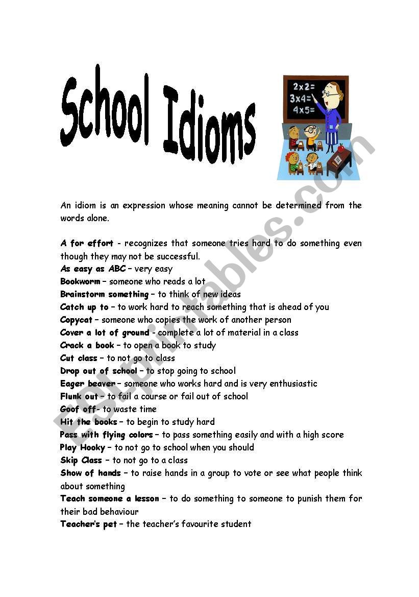 School Idioms worksheet