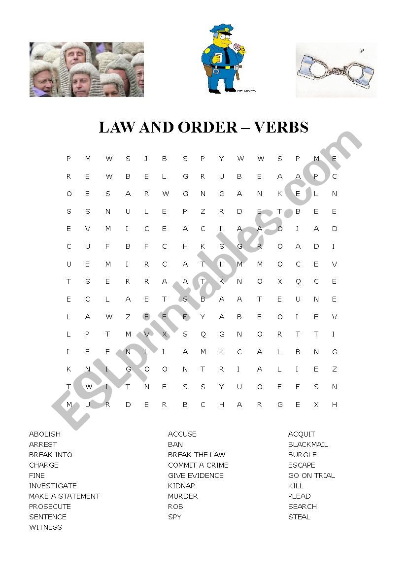 LAW AND ORDER - VERBS - WORDSEARCH