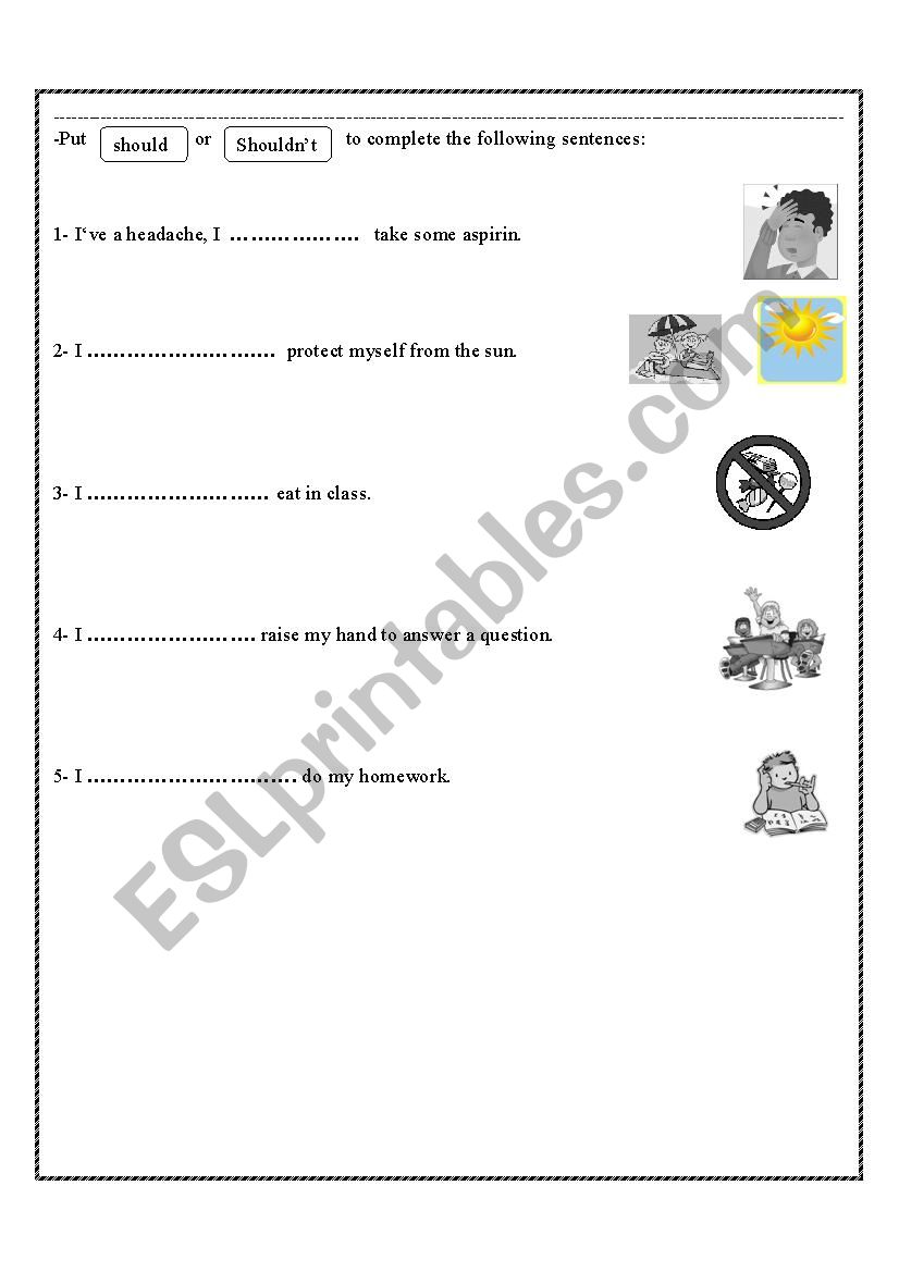 should and shouldnt  worksheet