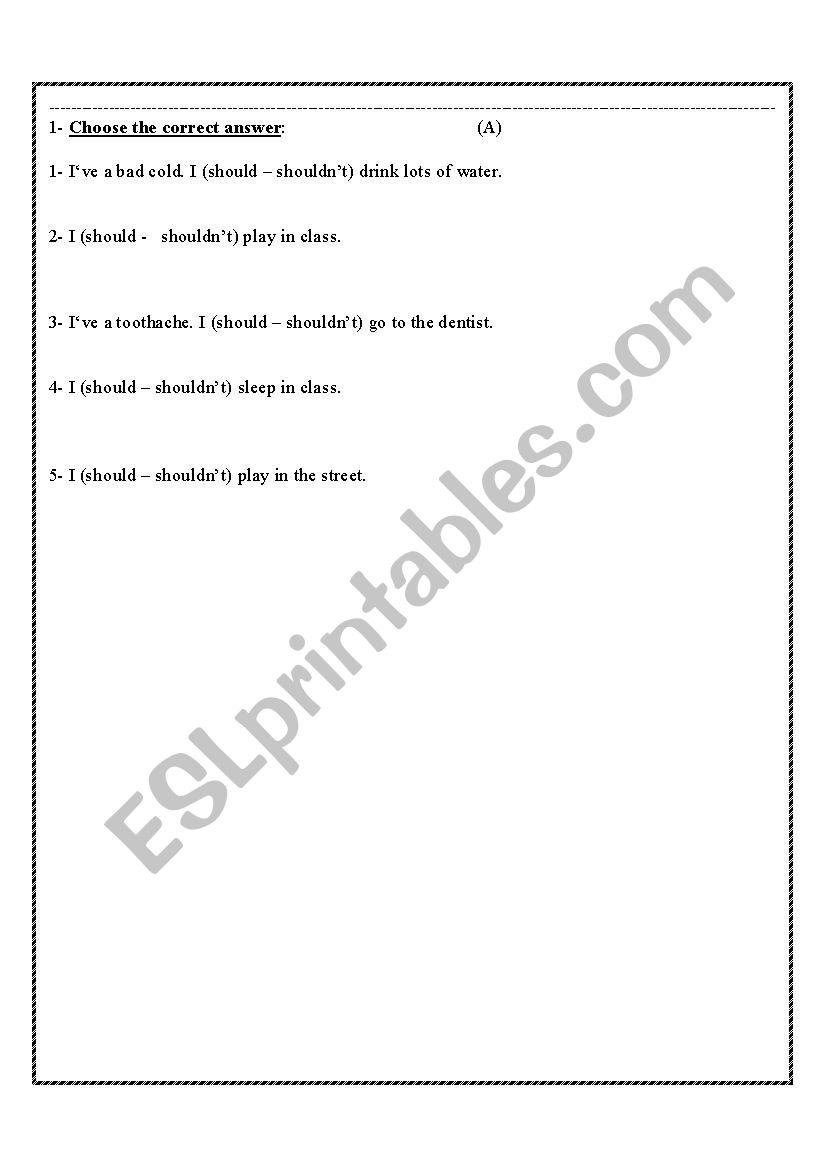 should and shouldnt  worksheet