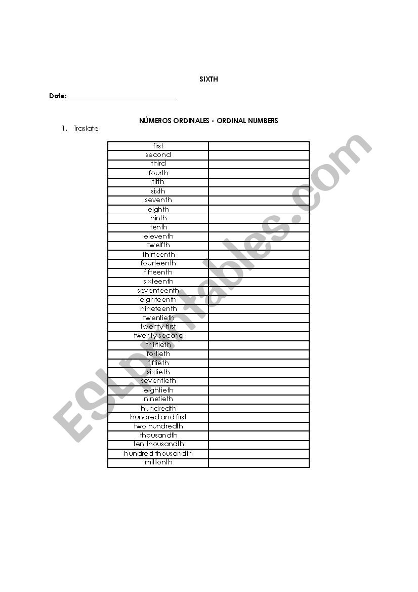 Cardinal Numbers worksheet