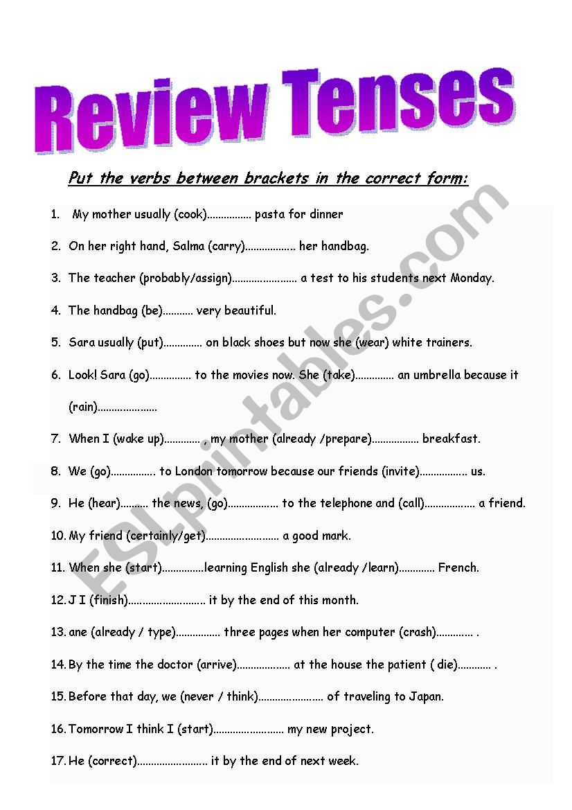 review tenses worksheet