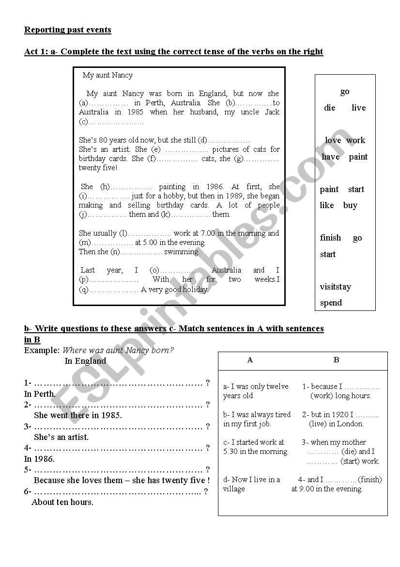 Reporting past events  worksheet