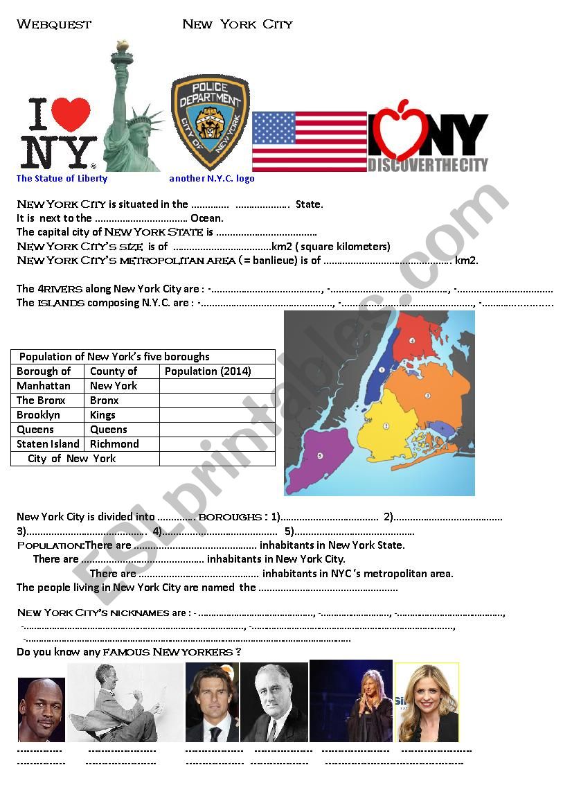 webquest about New York City worksheet