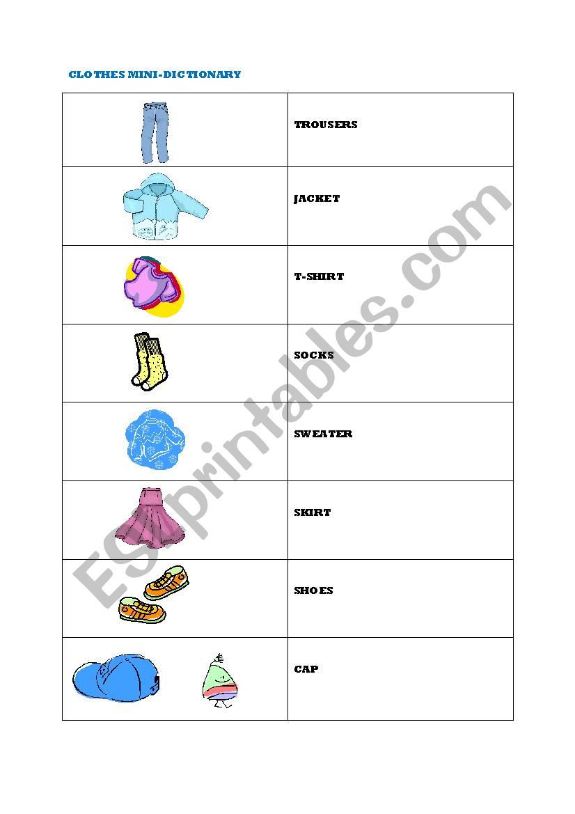 clothes worksheet