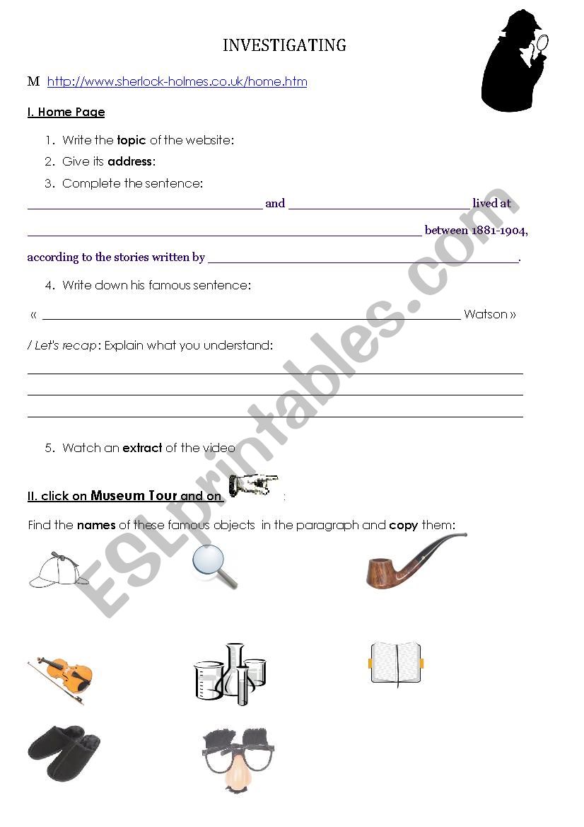 Sherlock Holmes webquest worksheet