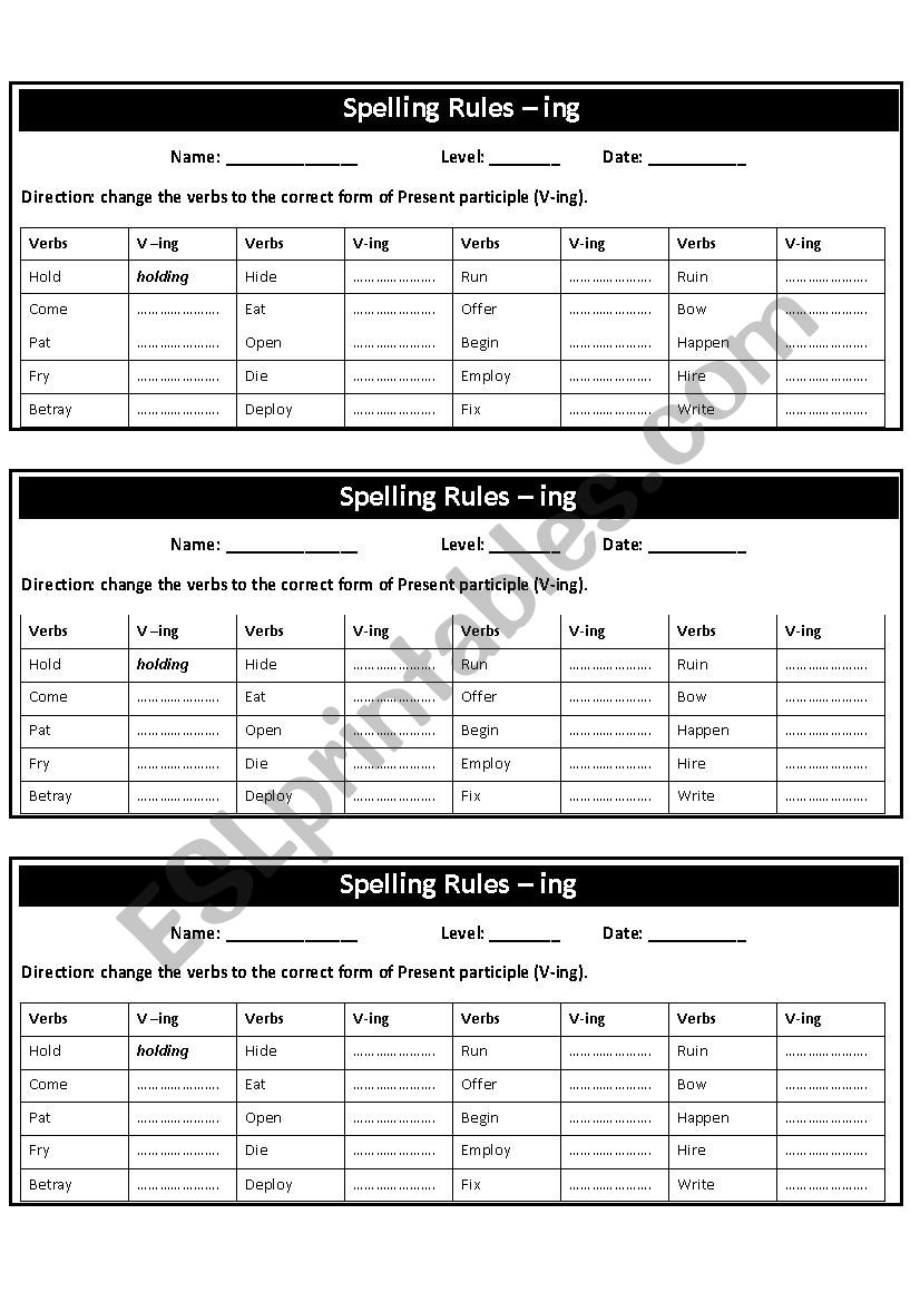 Spelling Rules of Present Participle and Gerund__Practice