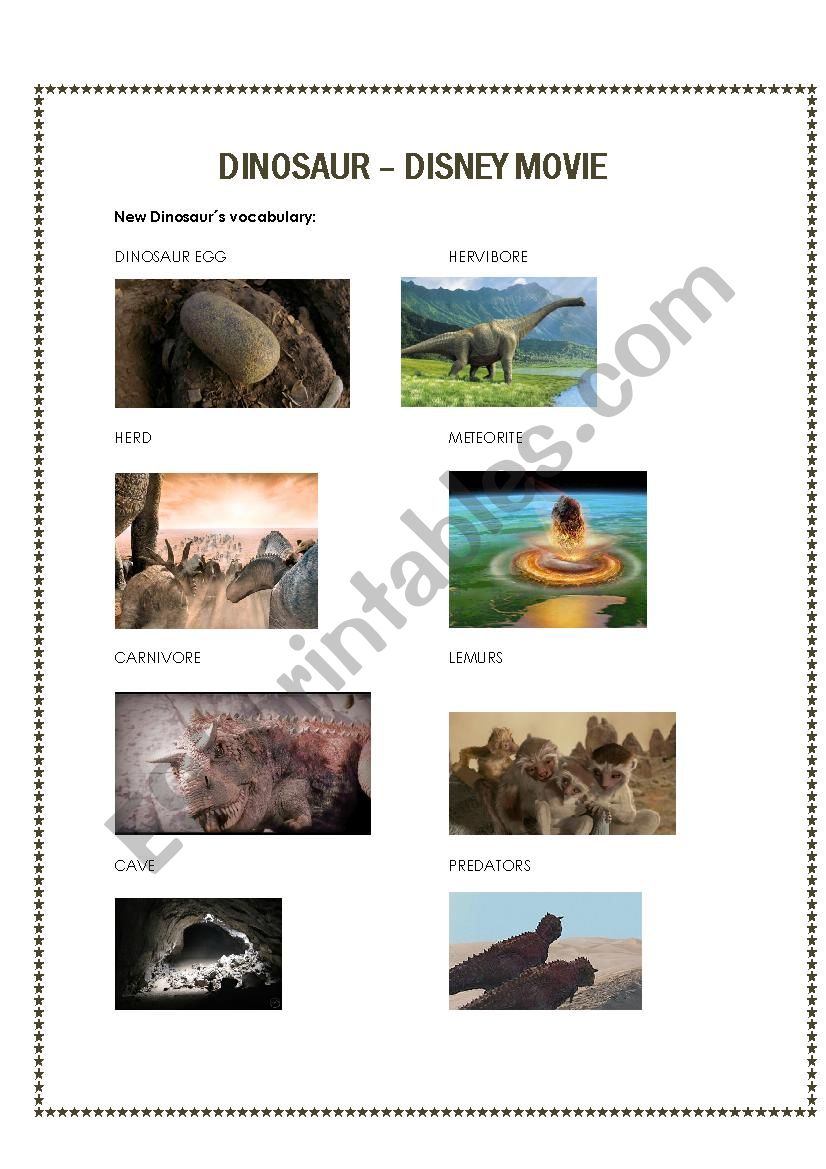 Dinosaur, Disney movie worksheet