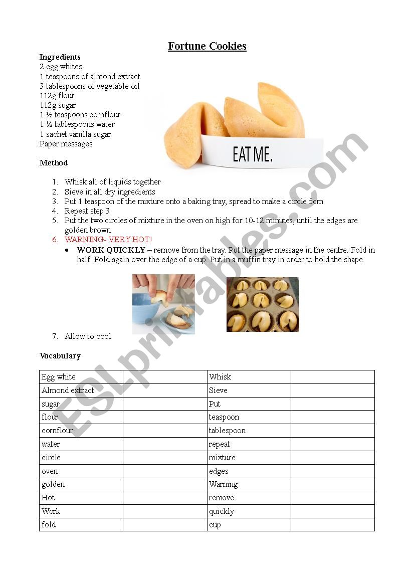 Fortune Cookies worksheet
