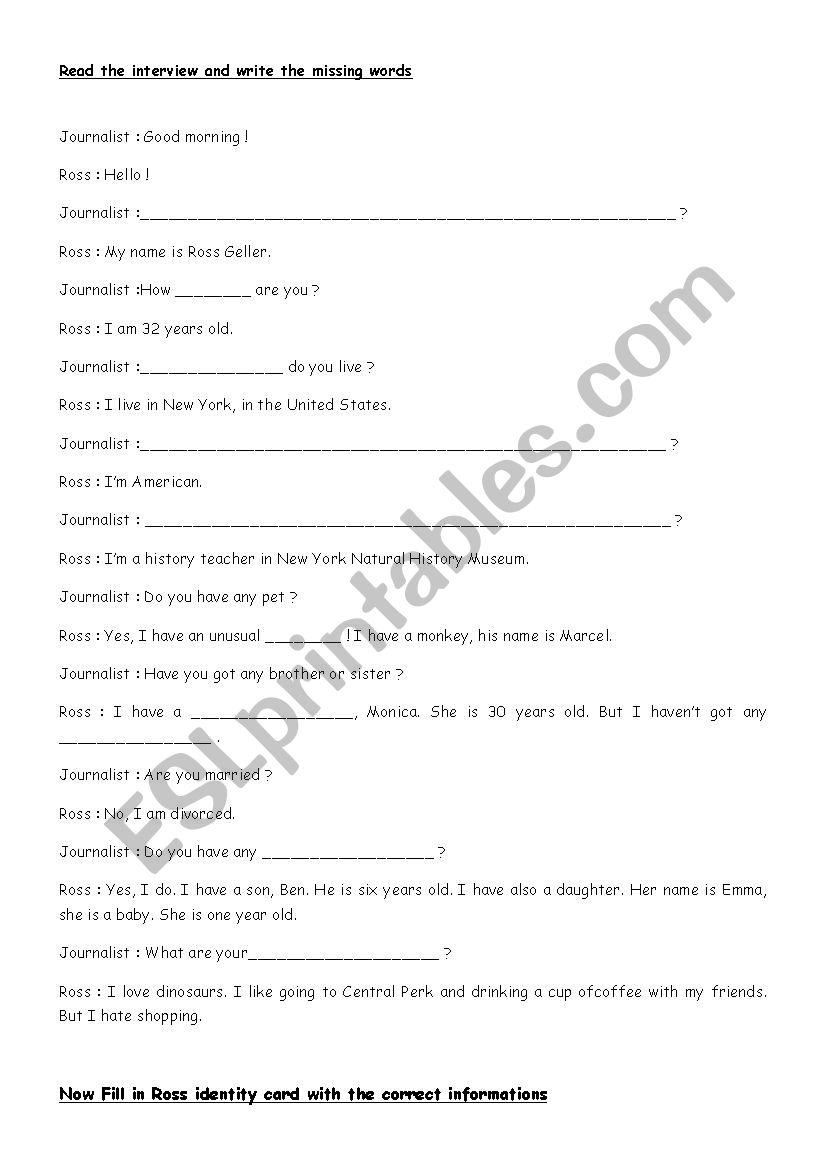 interview Ross Geller worksheet