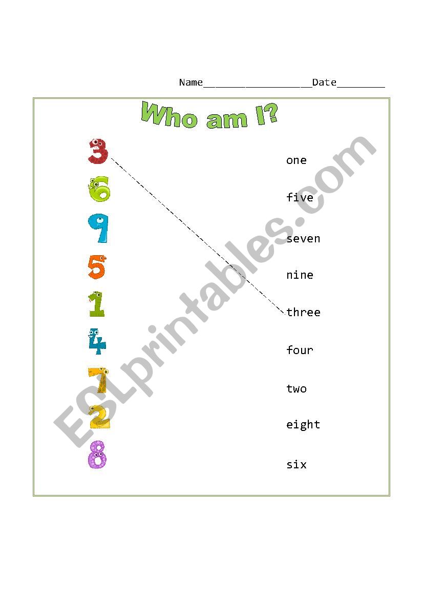 number 1-9 :who am I ? worksheet