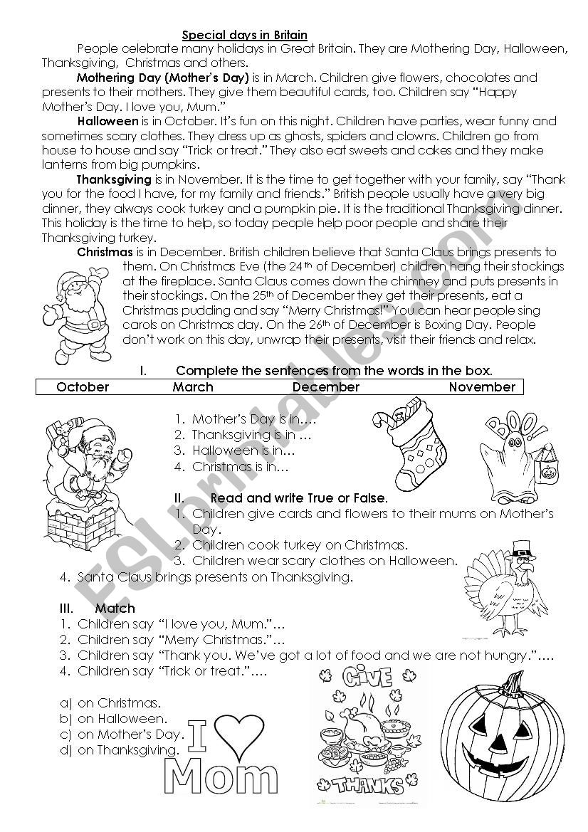 Special Days in Britain worksheet