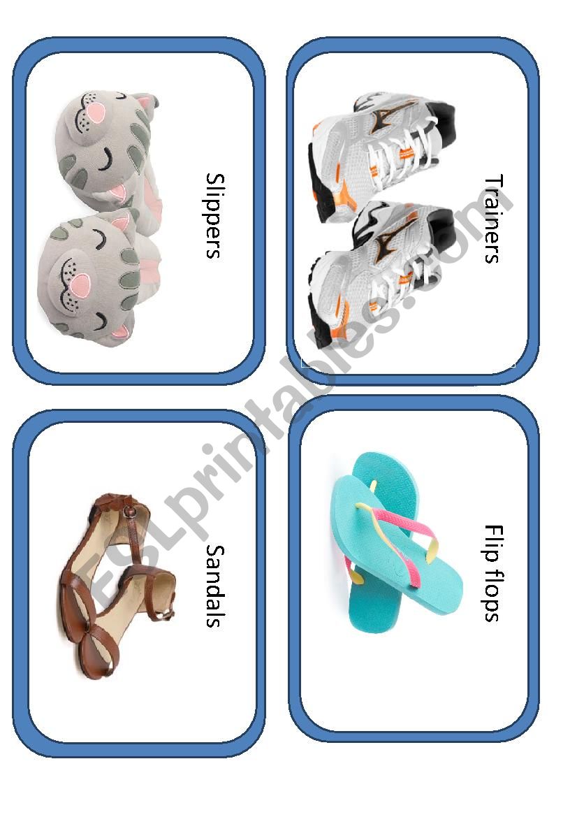 Footwear types worksheet