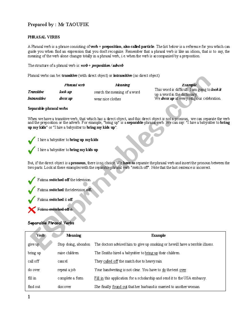 PHRASAL VERBS worksheet