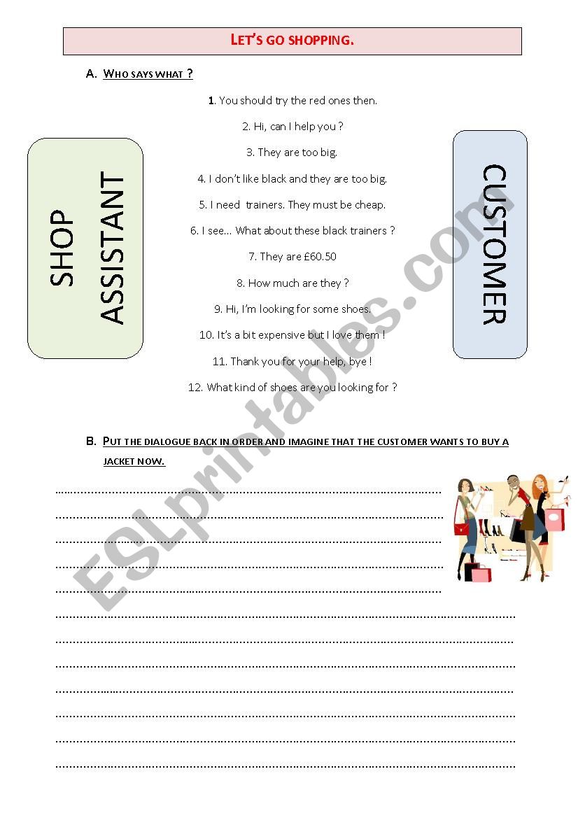 Dialogue in a shop worksheet