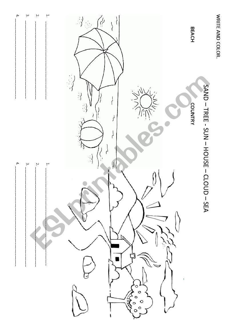 Beach and Country worksheet