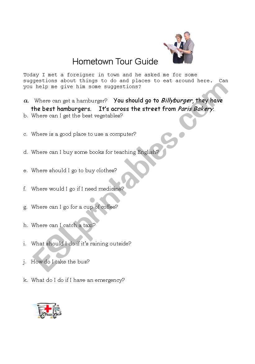 Hometown Tour Guide worksheet